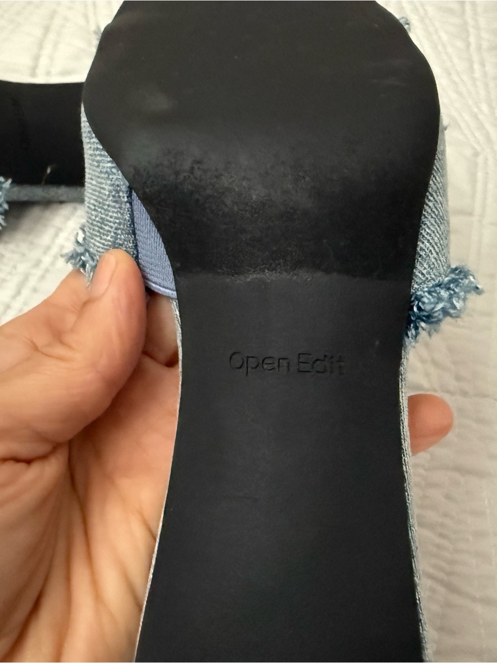 Open Edit Frayed Denim Block Heel Mules - Blue - Picture 6 of 6